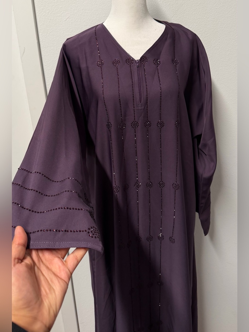 New Saudi Arabian Deep Plum Embellished Abaya with Matching Hijab